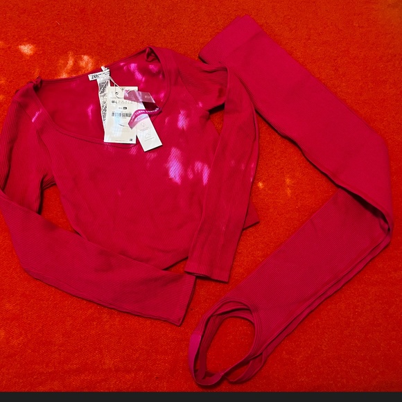 Zara hot pink fuchsia seamless ribbed top and leggings coordinated set NWT - Picture 2 of 16